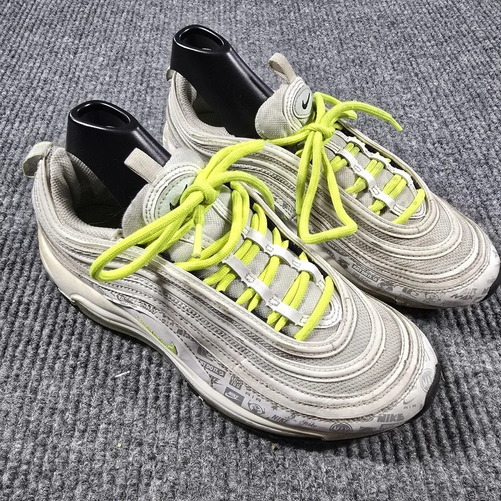 Nike Air Max 97 Shoes 6.5Y Womens Size 8 White Volt Gray Reflective‎ 921522-108